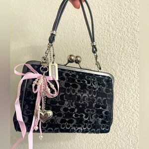 Coach Signature Shine black lurex frame Kisslock wristlet clutch wallet 8948